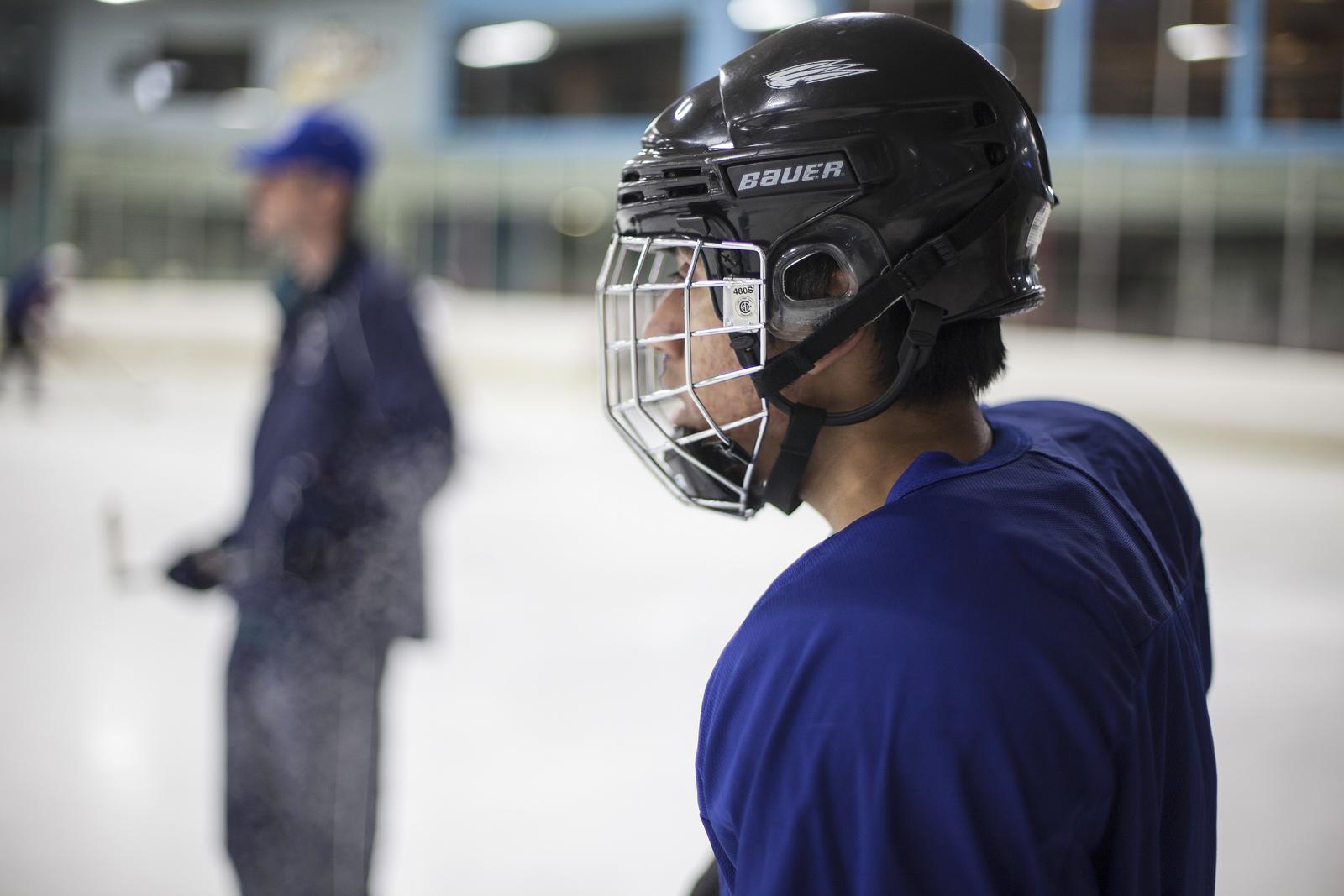 Matan Geller, SF state freshman, takes a second to breath during hockey practice on Sunday, Sept. 29, 2013 at the Ice Oasis. The team members each pitch in for ice time to be able to practice every Sunday at 10:45pm in Redwood City, Calif. Photo by Dariel Medina / Xpress