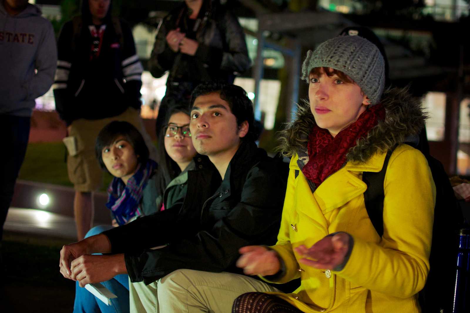 Chelesea Slack, a communications and American Indian studies major, explains that she doesn't feel safe at student protests following the events at UC Davis in 2011, during a general assembly regarding the decision to arm University Police at SF State with Tasers, on Thursday, Nov. 14. Photo by Kate O'Neal/ Xpress
