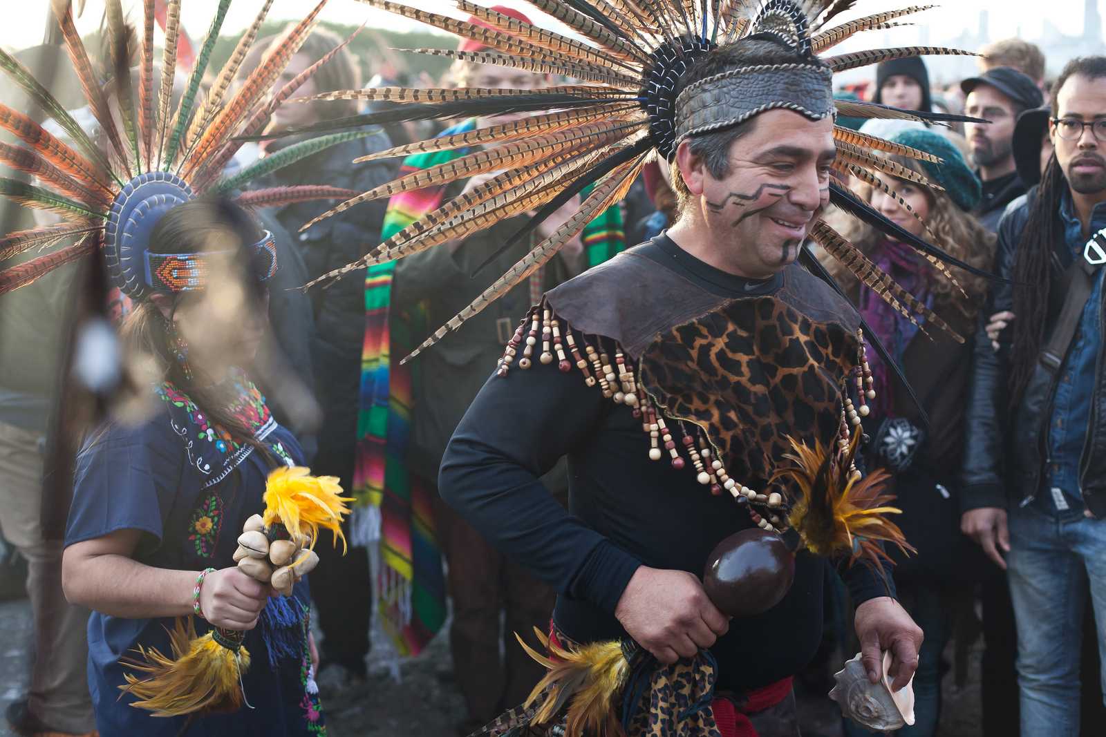 Pomo and Aztec dancers are a few of the participants in the Native American Sunrise Ceremony at Alcatraz on Thursday, Nov. 28. The annual ceremony commemorates the 1969-1971 activist occupation. Photo by Dariel Medina / Xpress